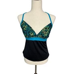 Danskin Now active bathing suit tankini top women's size medium blue green black